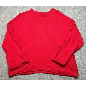 Boutique Plus Sweater Womens 1X Cabaret Red Round Neck Pullover Stretch New